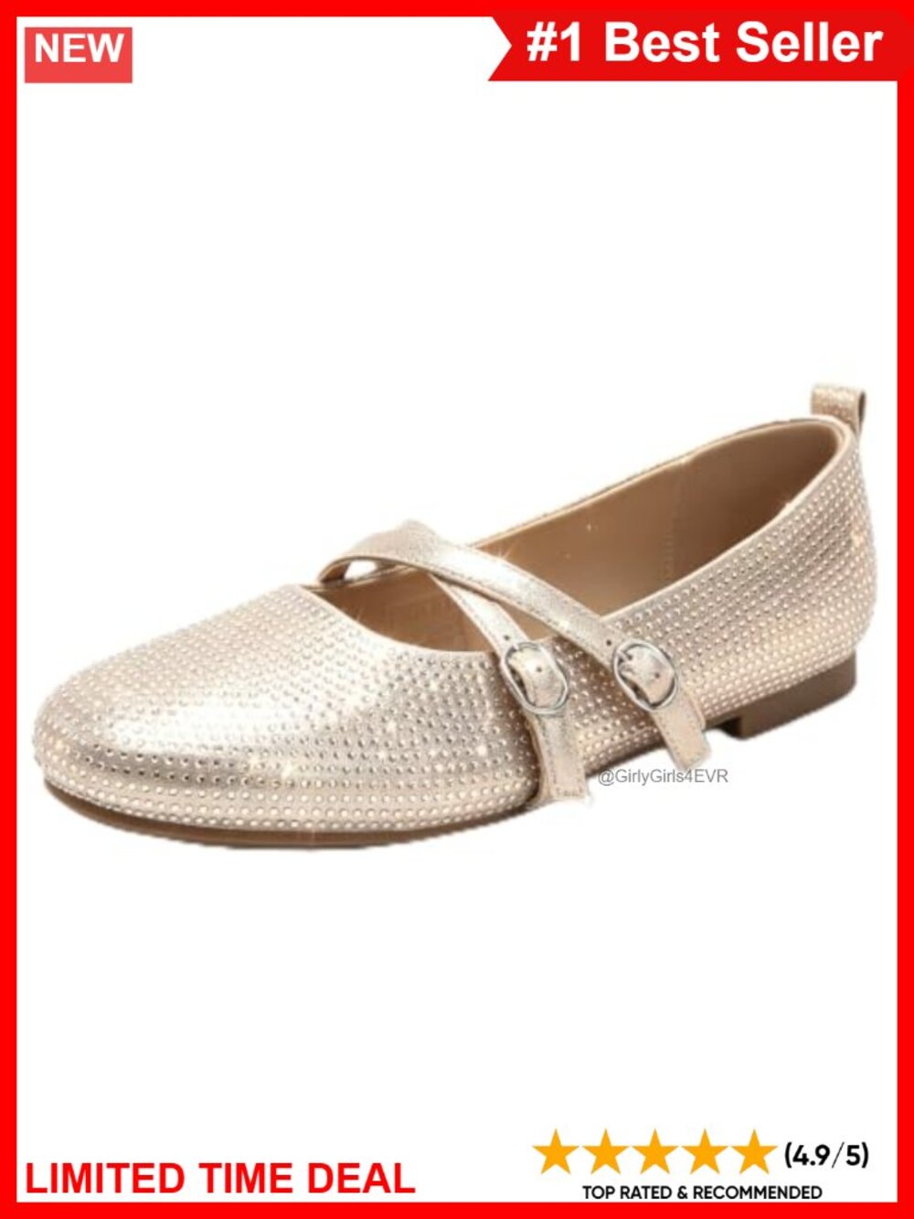 Rhinestone Mary Jane Ballet Flats Faux Leather Round Toe Buckle Comfort